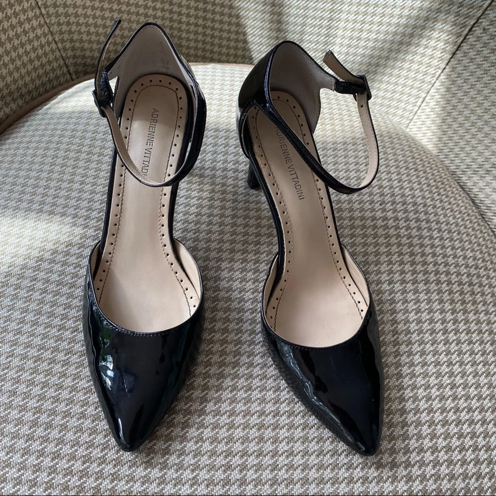 Adrienne Vittadini shoe, ankle strap, black patent leather SIZE 7-1/2 - Picture 1 of 10